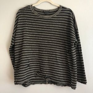 Eileen Fisher Distressed Striped Sweater